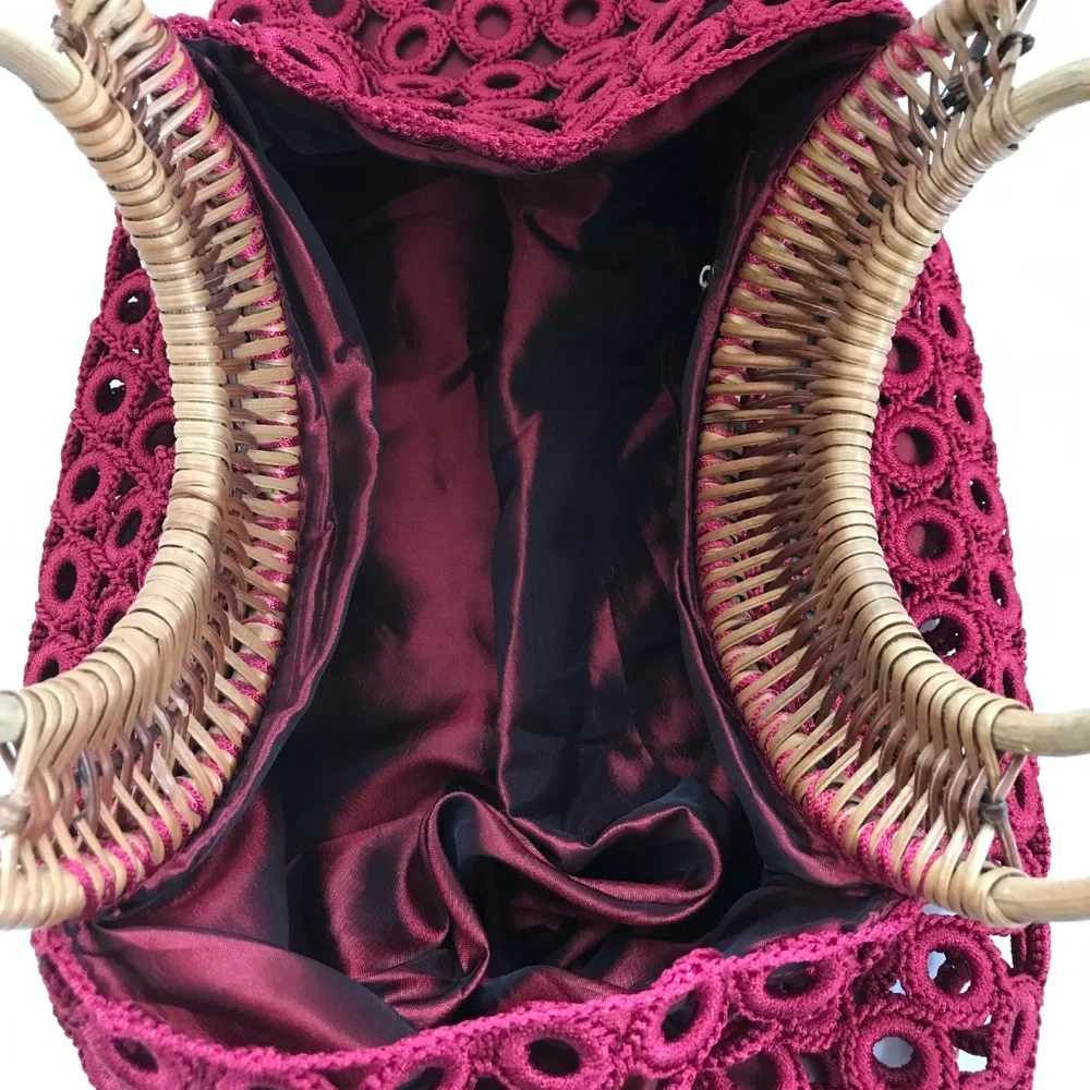 ENRICO VERSARI Italian Handcrafted Crochet & Rattan Satchel Red Bag EUC